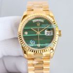 Swiss Clone Rolex Day-Date 36mm Watch Peacock Green Dial Yellow Gold President Band
